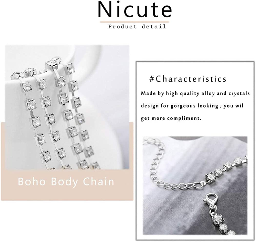 Nicute Party Bra Chains Rhinestone Body Chain Body Jewelry for Women and Girls Apparel & Accessories > Jewelry > Body Jewelry Nicute