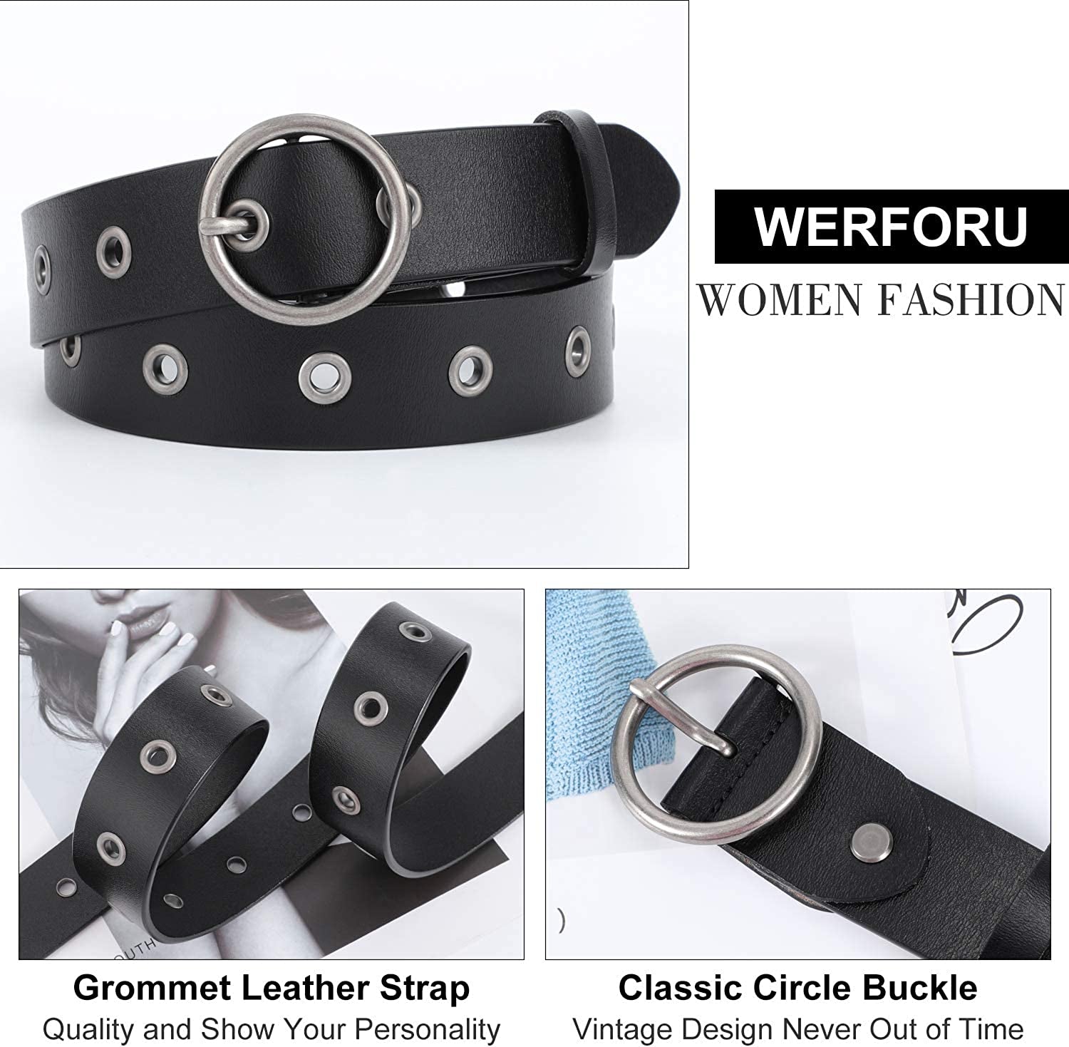 WERFORU Women Casual Dress Belt Fashion Leather Belt with O Ring Buckle for Jeans Pants Apparel & Accessories > Clothing Accessories > Belts WERFORU