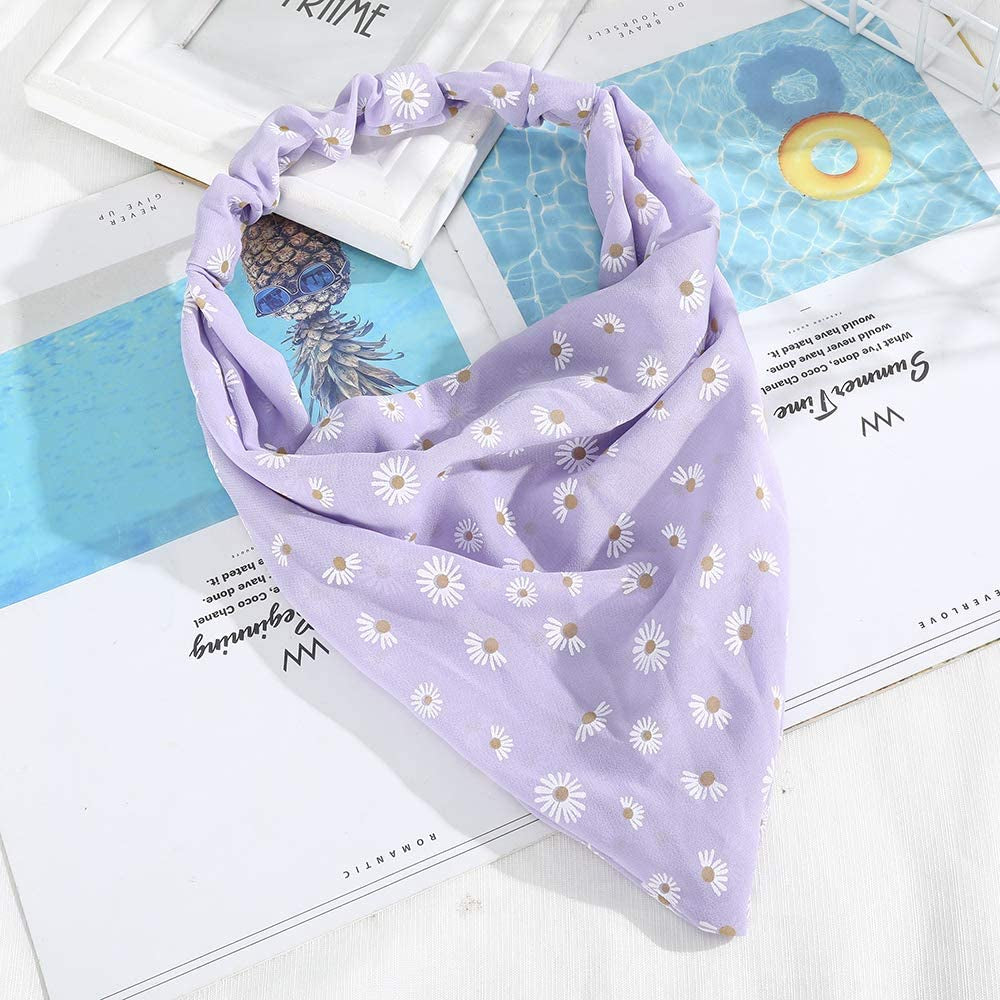 Floral Elastic Hair Scarf Headband - 3 PCS Chiffon Head Kerchief Headband Floral Hair Scarves with Hair Clips Hair Bandanas Apparel & Accessories > Clothing Accessories > Bandanas & Headties AWAYTR