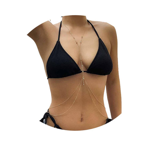 Bounzhi Gold Sexy Body Chain Crossover Thin Bra Bikini Rhinestone Crystal Waist Belly Body Chains Beach Body Necklace Jewelry for Women, Free Size (B-100) Apparel & Accessories > Jewelry > Body Jewelry Bounzhi Gold-1145