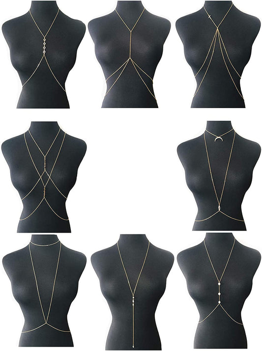 Tornito 4-8Pcs Sexy Body Chain Belly Waist Chain Necklace Summer Beach Crossover Bikini Bra Body Jewelry for Women Gold Tone Apparel & Accessories > Jewelry > Body Jewelry Tornito A1:8pcs, Gold Tone