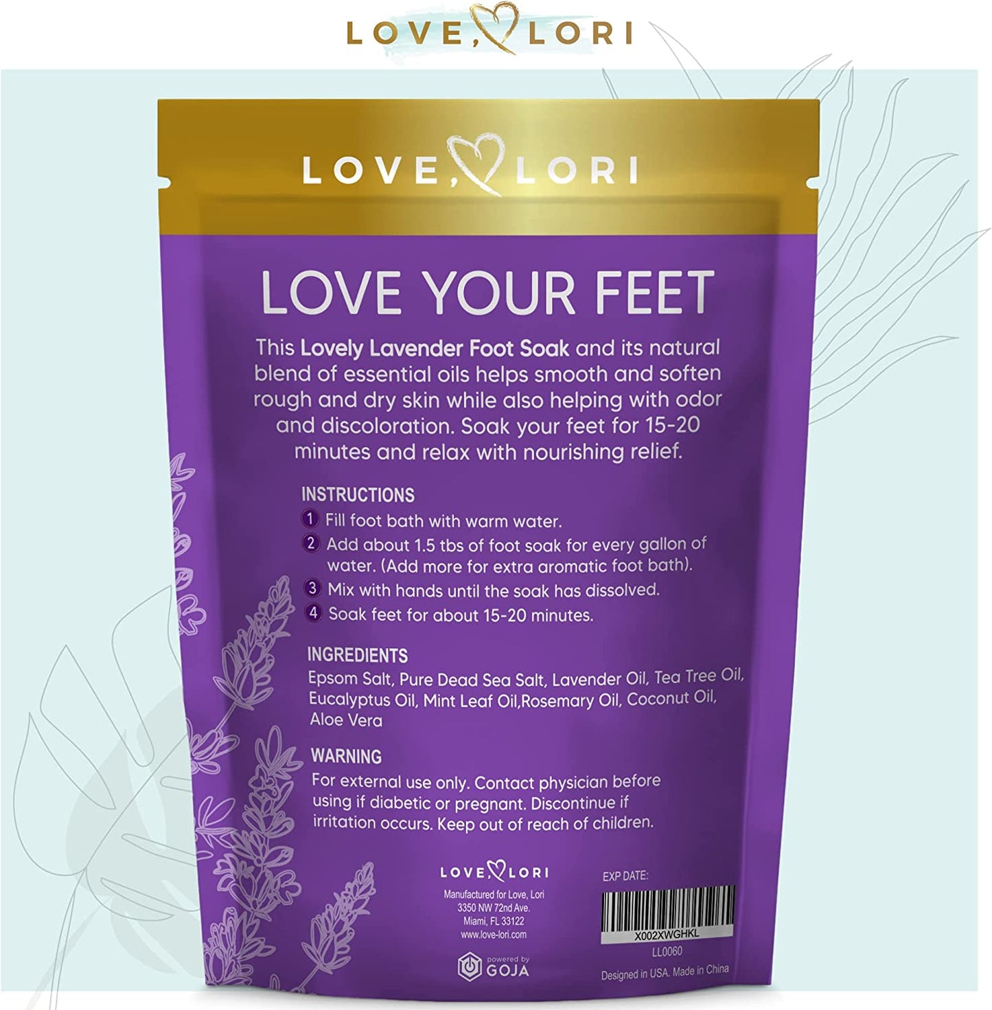 Lavender Epsom Salt Foot Soak for Dry Cracked Feet - Relaxing Pure Dead Salts Foot Bath - Infused with Lavender Oil, Tea Tree Oil, & Eucalyptus Oil, Pedicure Foot Spa Soak Foot Care for Women Health & Beauty > Personal Care > Foot Care LOVE, LORI