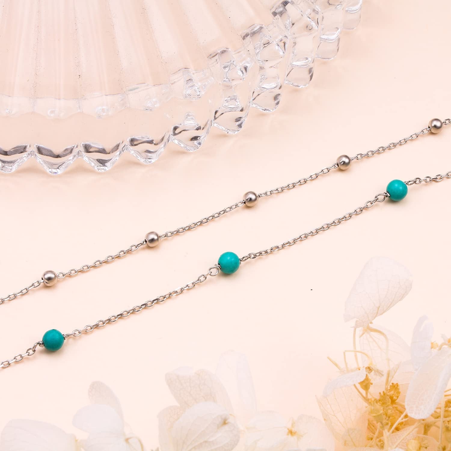 Flyow Anklet for Women S925 Sterling Silver Adjustable Foot Beaded Infinity/Heart/Angel Wing/Turtle Ankle Bracelet Anklets Jewelry Gift Apparel & Accessories > Jewelry > Anklets Silver Light Jewelry