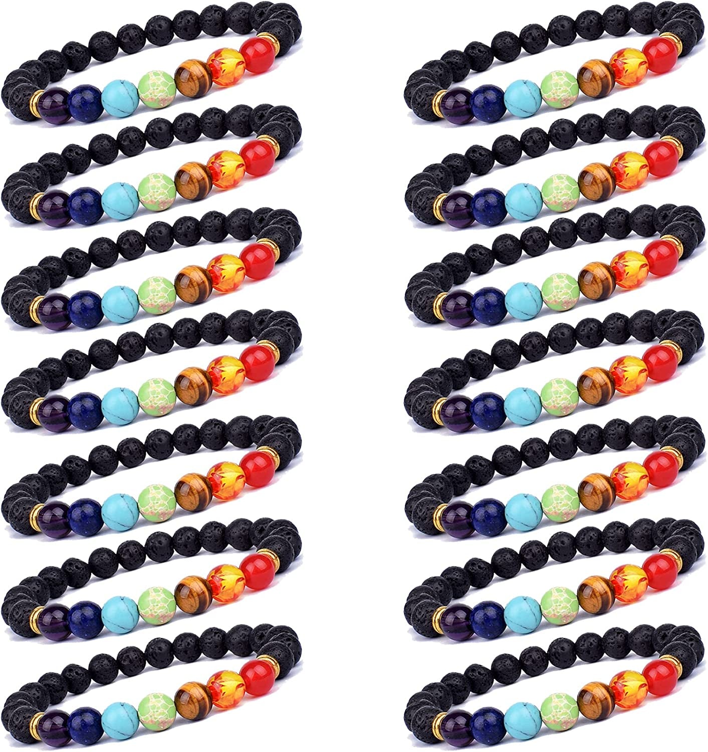 Svovin 1-14 Pcs Lava Rock 7 Chakra Energy Oil Diffuser Bracelet Set for Women Men Unisex Elastic 8Mm Stone Yoga Beaded Bracelets Jewelry with Lucky Healing Apparel & Accessories > Jewelry > Bracelets Svovin A:14Pcs