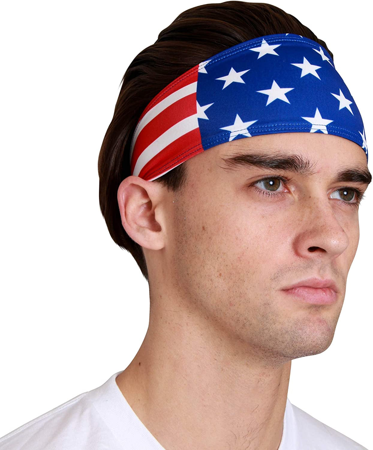 USA Patriots American Flag Sports Bandana for Men & Women: Sweat-Wicking Headband for Exercise, Running, Tennis, Football, Volleyball, Athletics Apparel & Accessories > Clothing Accessories > Bandanas & Headties Monkey Movement American Flag XTRA WIDE