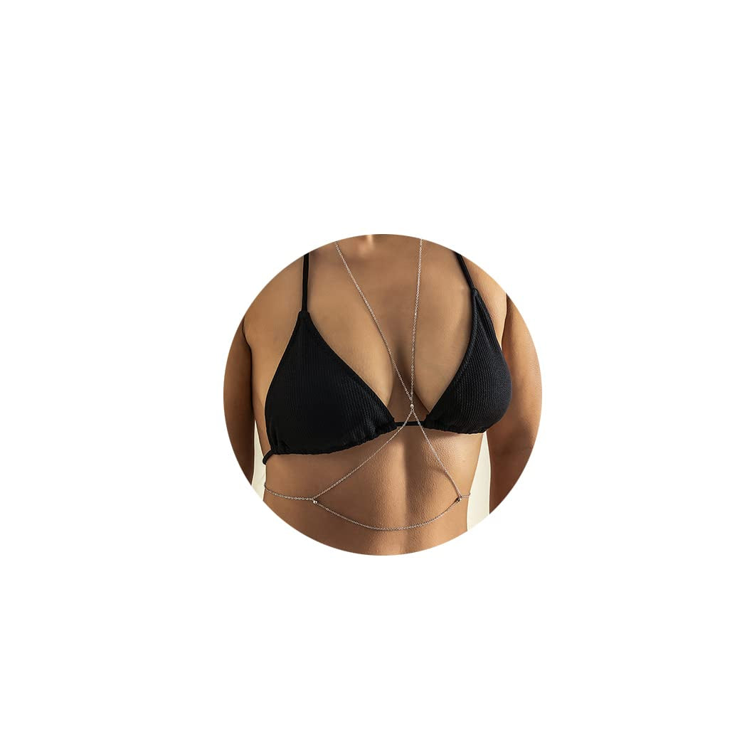 Bounzhi Gold Sexy Body Chain Crossover Thin Bra Bikini Rhinestone Crystal Waist Belly Body Chains Beach Body Necklace Jewelry for Women, Free Size (B-100) Apparel & Accessories > Jewelry > Body Jewelry Bounzhi Silver-1140