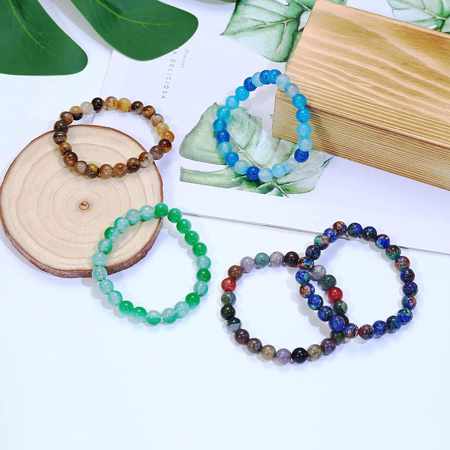Jerywe 12 Pcs 8Mm Beaded Bracelets for Women Men Natural Stone Stackable Bracelet Charm Beaded Healing Crystal Stretch Bracelets Jewelry Apparel & Accessories > Jewelry > Bracelets JeryWe