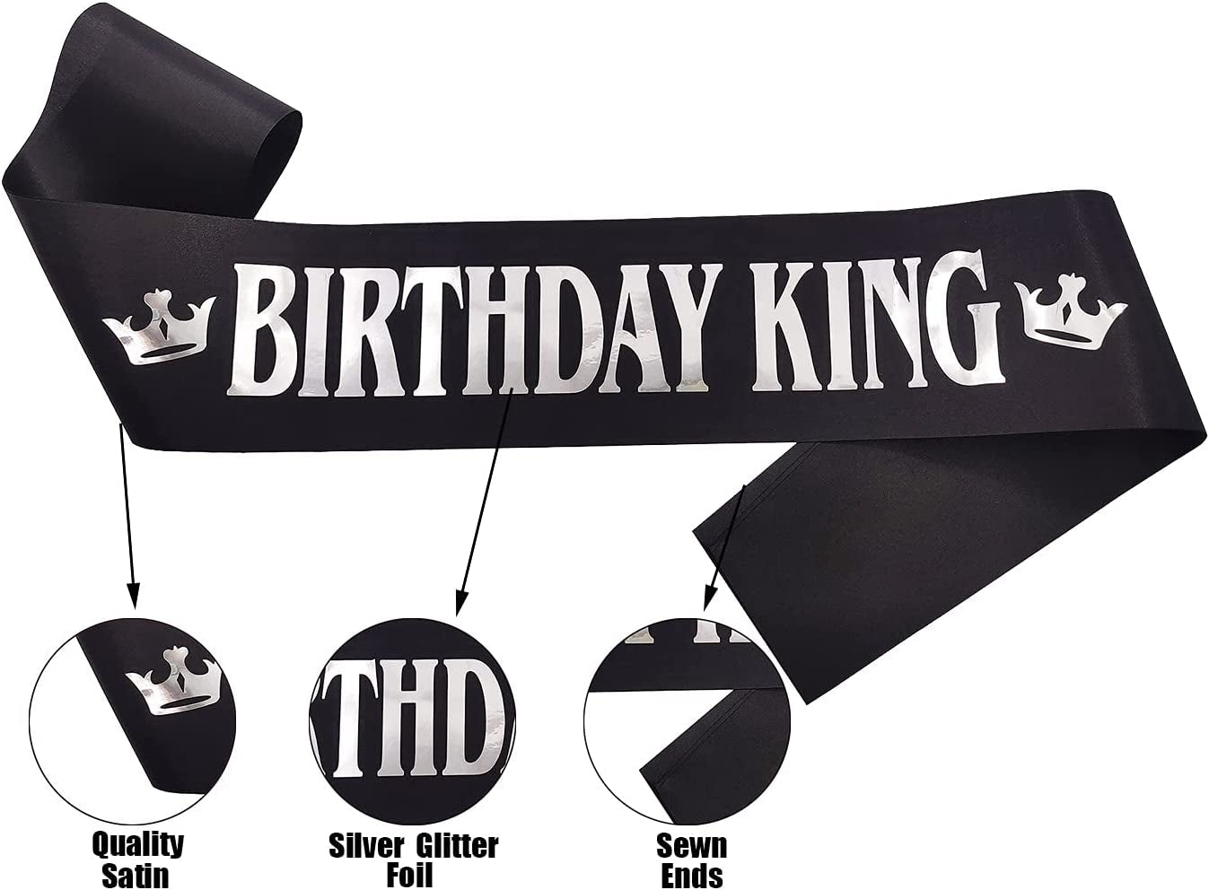 Birthday Gifts for Men,Boy Birthday King Sash Birthday Party Supplies and Decorations (Black-Silver) Apparel & Accessories > Clothing Accessories > Sashes MGJSRNH