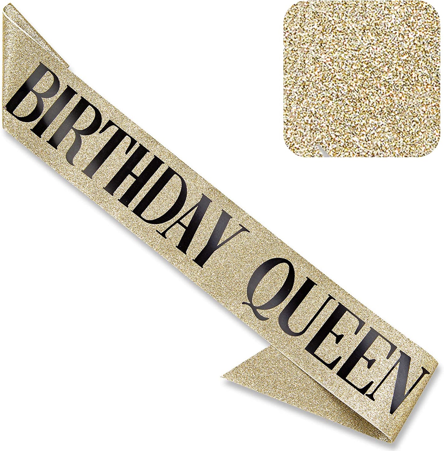 CORRURE 'Birthday Queen' Sash Glitter with Black Foil - Gold Glitter Happy Birthday Sash for Women - Party Favors Supplies and Decorations for Sweet 16, 18Th 21St 30Th 40Th or Any Bday Party Apparel & Accessories > Clothing Accessories > Sashes Pego Brands General