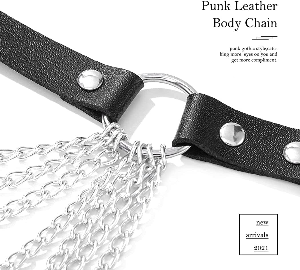 Kakaco Leather Waist Chain Belt Layered Belly Belts Chain Black Rave Body Chains Jewelry for Women and Girls Apparel & Accessories > Jewelry > Body Jewelry Kakaco