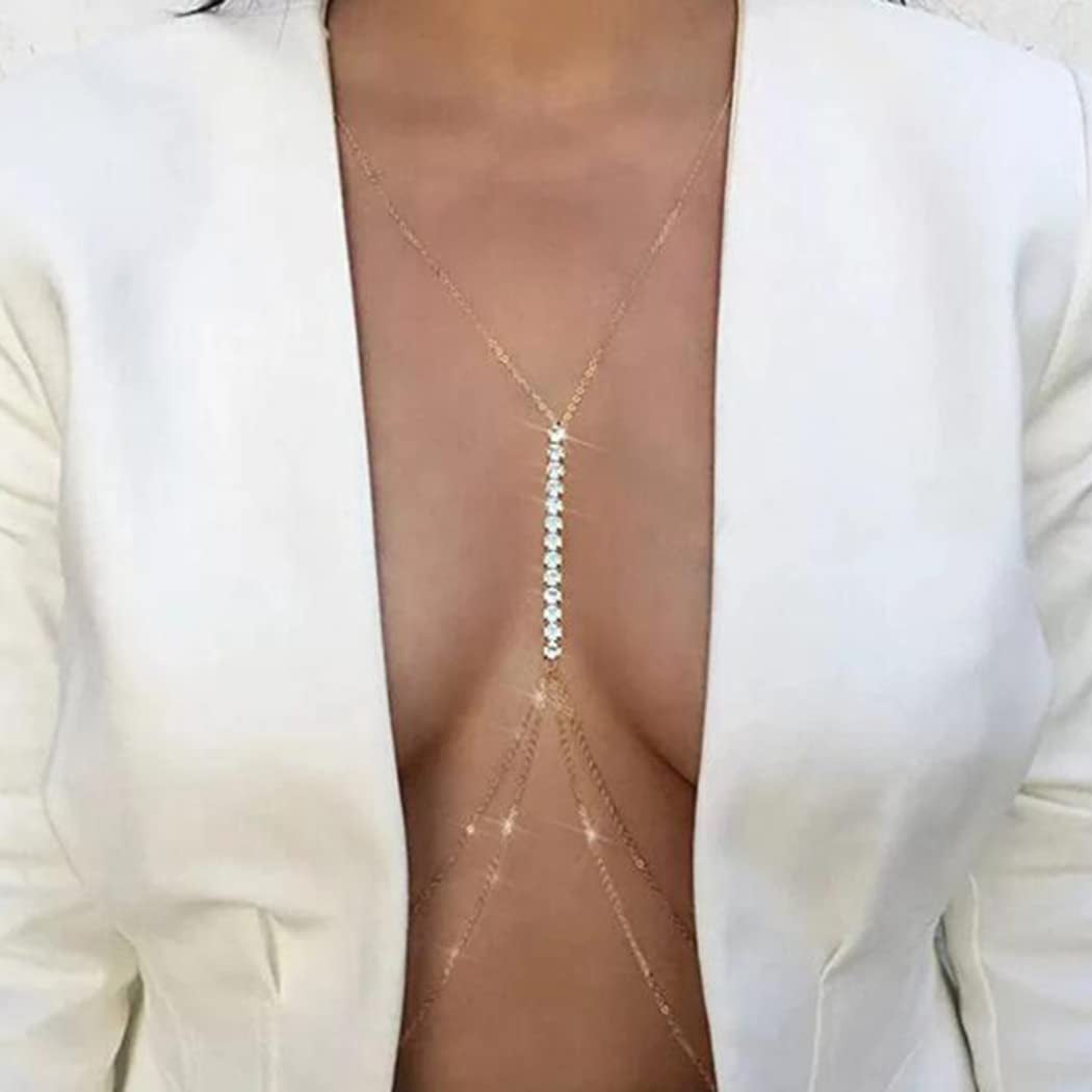 Tgirls Layered Rhinestone Body Chain Sexy Gold Body Belly Chain Beach Body Jewelry Party for Women and Girls Apparel & Accessories > Jewelry > Body Jewelry Tgirls