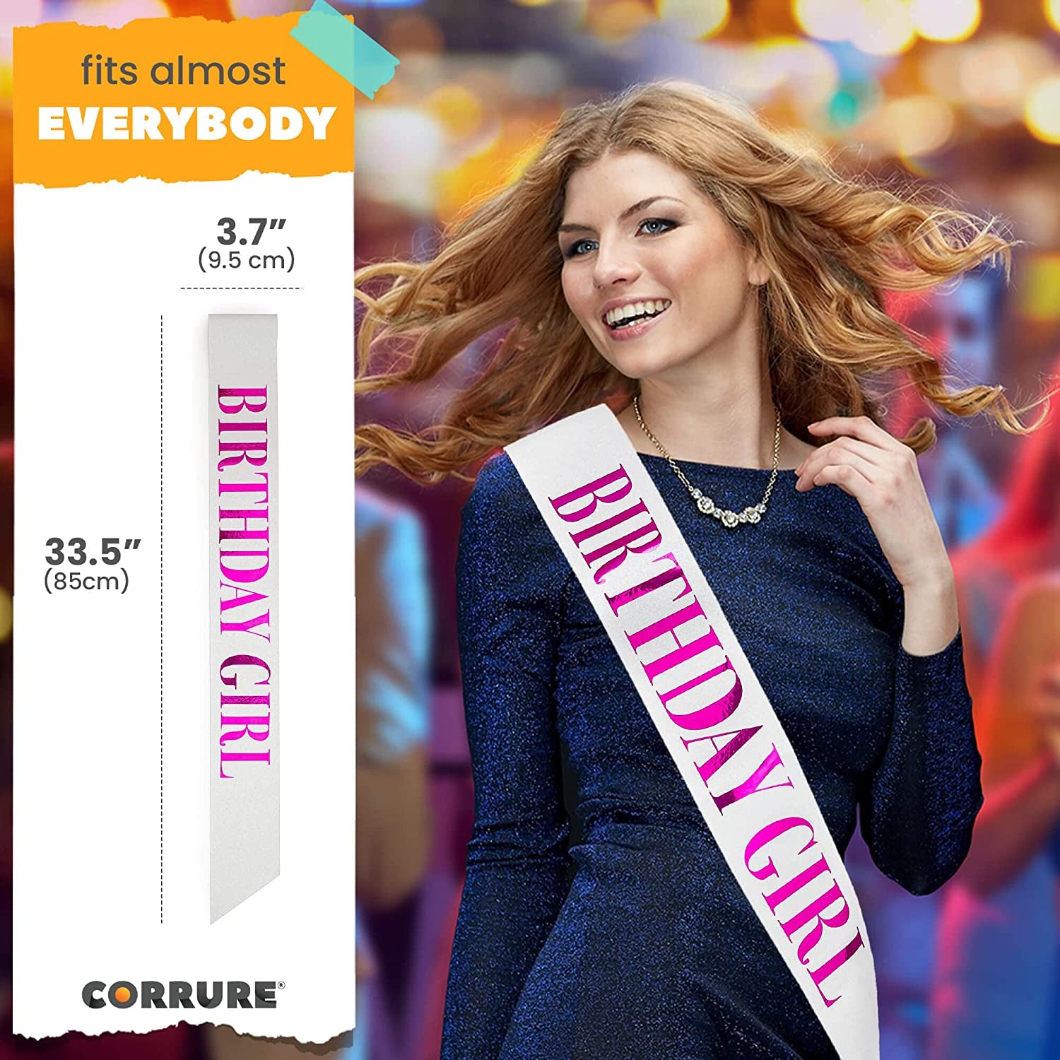 CORRURE 'Birthday Girl' Sash Glitter with Pink Foil - White Glitter Happy Birthday Sash for Women - Party Favors Supplies and Decorations for Sweet 16, 18Th 21St 30Th 40Th or Any Bday Party Apparel & Accessories > Clothing Accessories > Sashes CORRURE