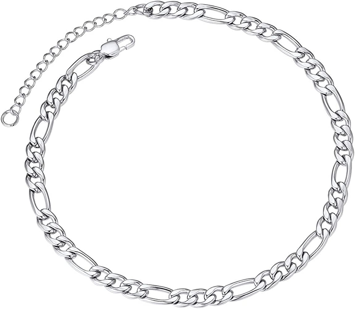 Chainspro Resizable Anklet Chain for Women Men, Figaro/Wheat/Twist Rope/Cuban Foot Bracelet-Strong with Good Clasp-18K Gold Plated(Send Gift Box) Apparel & Accessories > Jewelry > Anklets ChainsPro 02:figaro-5mm-stainless