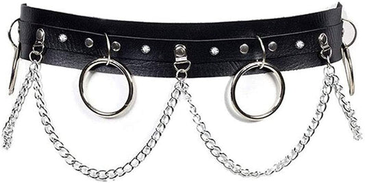 Mjartoria Punk Waist Chain Belt Faux Leather Body Chains Body Jewelry Accessories Gothic Waist Jewelry for Women and Girls (Black) Apparel & Accessories > Jewelry > Body Jewelry MJartoria