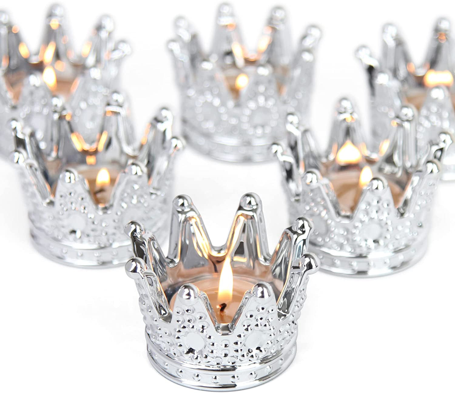 Vixdonos Crown Glass Tealight Candle Holder Set of 12 Clear Votive Candle Holders for Wedding, Party and Home Decor Apparel & Accessories > Jewelry > Anklets Vixdonos Silver 6PCS