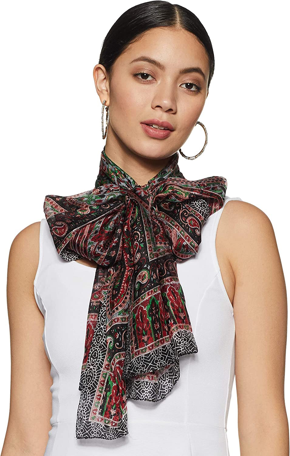 Stylore 100% Silk Scarf Long Lightweight Sunscreen Shawl Wrap Scarves Apparel & Accessories > Clothing Accessories > Scarves & Shawls Stylore Ps Black Red