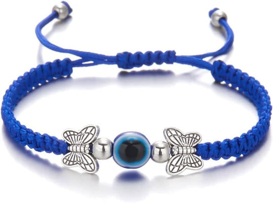 Evil Eye Pendant Bracelet Anklet,Red Blue Black Line Hand Turtle Elephant Pendant Adjustable Braided Bracelet Anklet for Women Men(Butterfly,Blue) Apparel & Accessories > Jewelry > Anklets Generic