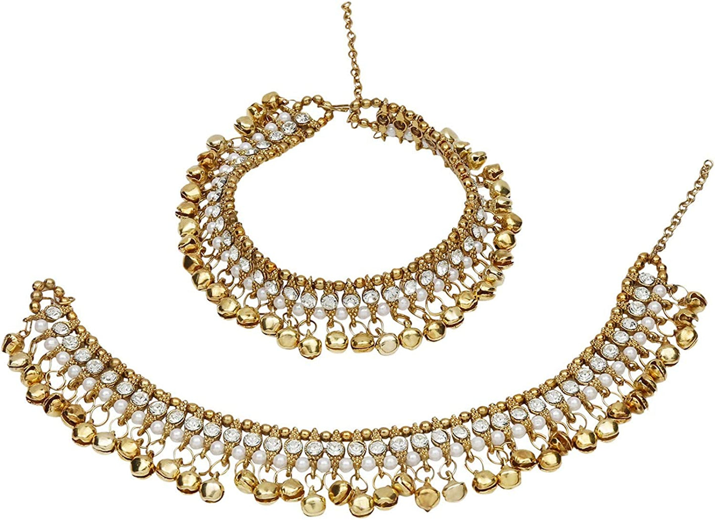 Efulgenz Indian Bollywood Faux Kundan Pearl Wedding Bridal Anklet Pair with Bells (2 Piece) Bracelet Payal Foot Jewelry Apparel & Accessories > Jewelry > Anklets Jaipur Art Jewellery Gold