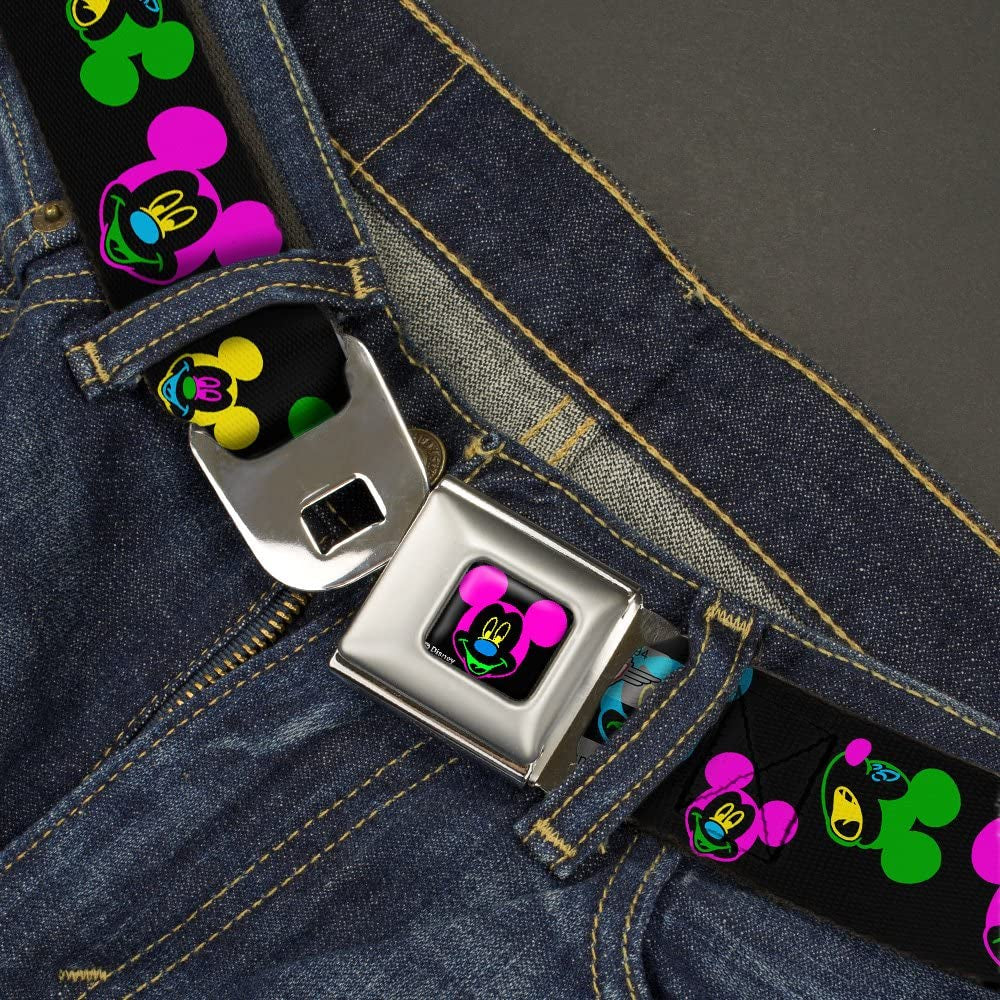 Buckle-Down Seatbelt Belt - Mickey Mouse Expressions Scattered Black/Multi Neon - 1.0" Wide - 20-36 Inches in Length Apparel & Accessories > Clothing Accessories > Belts Buckle-Down