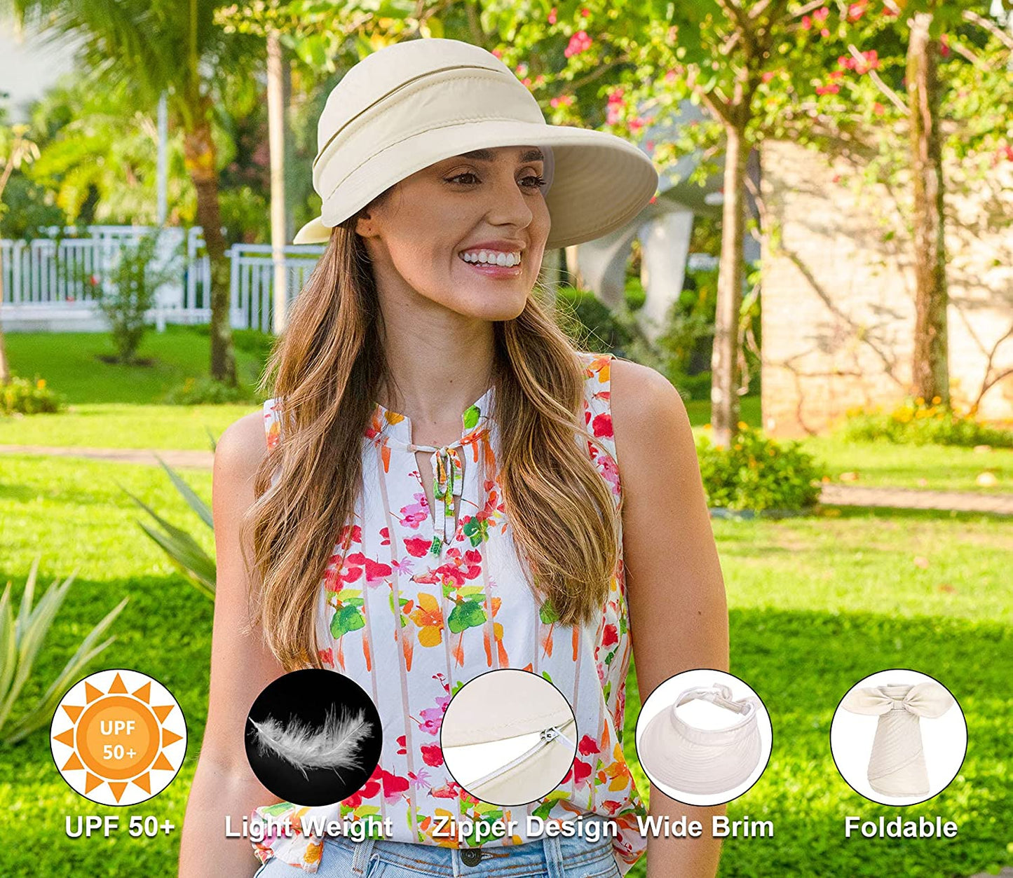 Verabella Womens Beach Hat Summer Lightweight Sun Hat for Hiking Sun Protection 2 in 1 Visor Sun Protection Hat Apparel & Accessories > Clothing Accessories > Hats Verabella