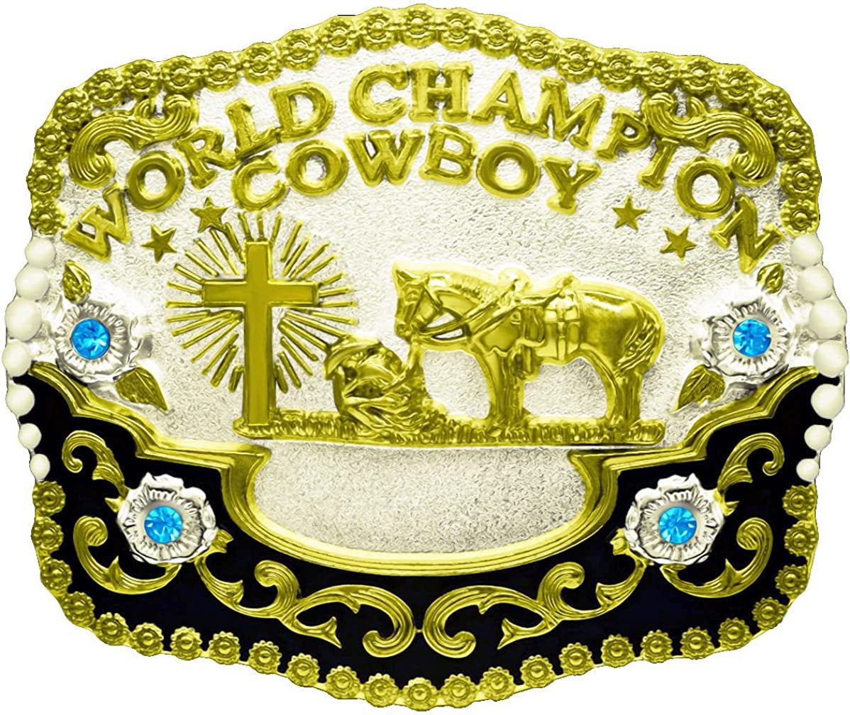 Moranse Religion Cross Cowboy Kneeling Prayer and Horse Design Belt Buckles Apparel & Accessories > Clothing Accessories > Belt Buckles Moranse Blue Crystal