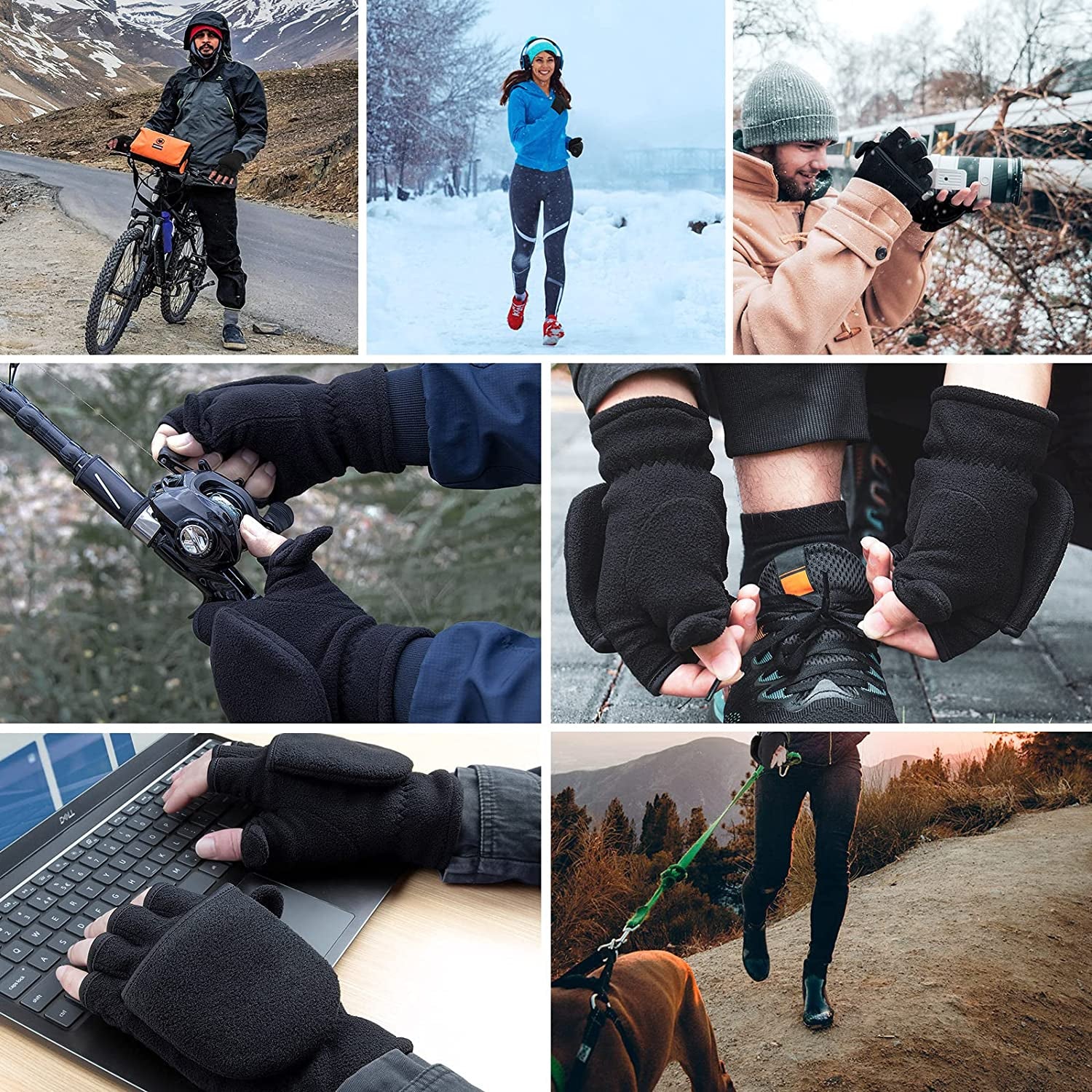 Winter Convertible Gloves Flip Top Mittens Warm Polar Fleece for Winter Running Painting Texting Photographing for Men Women Apparel & Accessories > Clothing Accessories > Gloves & Mittens Bessteven