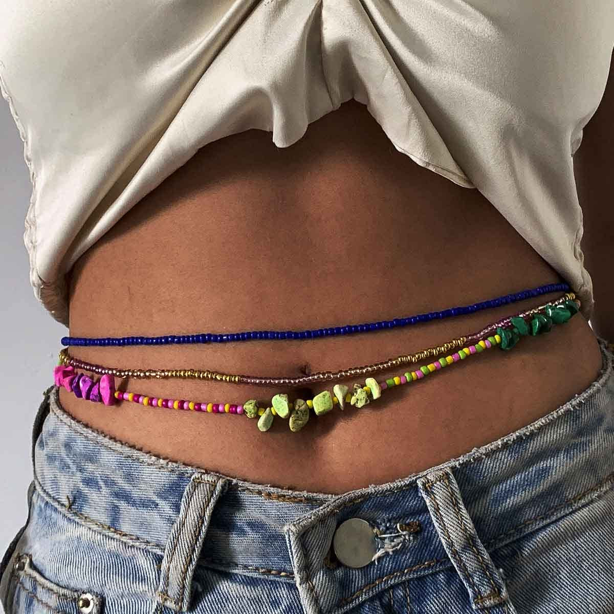 Werhonton African Waist Beaded Colourful Layered Body Chain Beach Belly Jewelry for Women and Girls Apparel & Accessories > Jewelry > Body Jewelry Werhonton