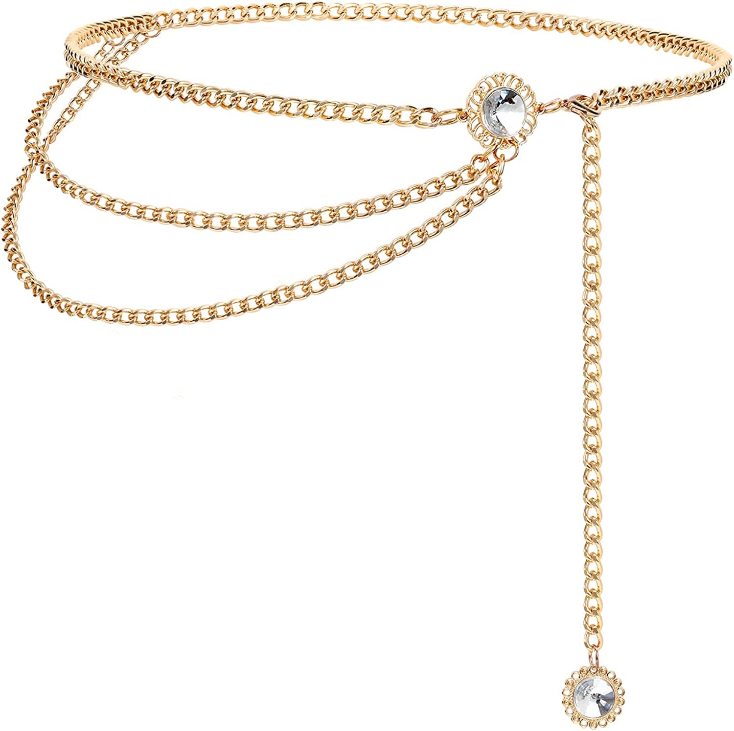 Metal Body Chain Women Belly Waist Chain SUOSDEY Fashion Body Jewelry Link Belts Apparel & Accessories > Jewelry > Body Jewelry SUOSDEY D-gold Crystal M: Fit for Waist up to 38 inches