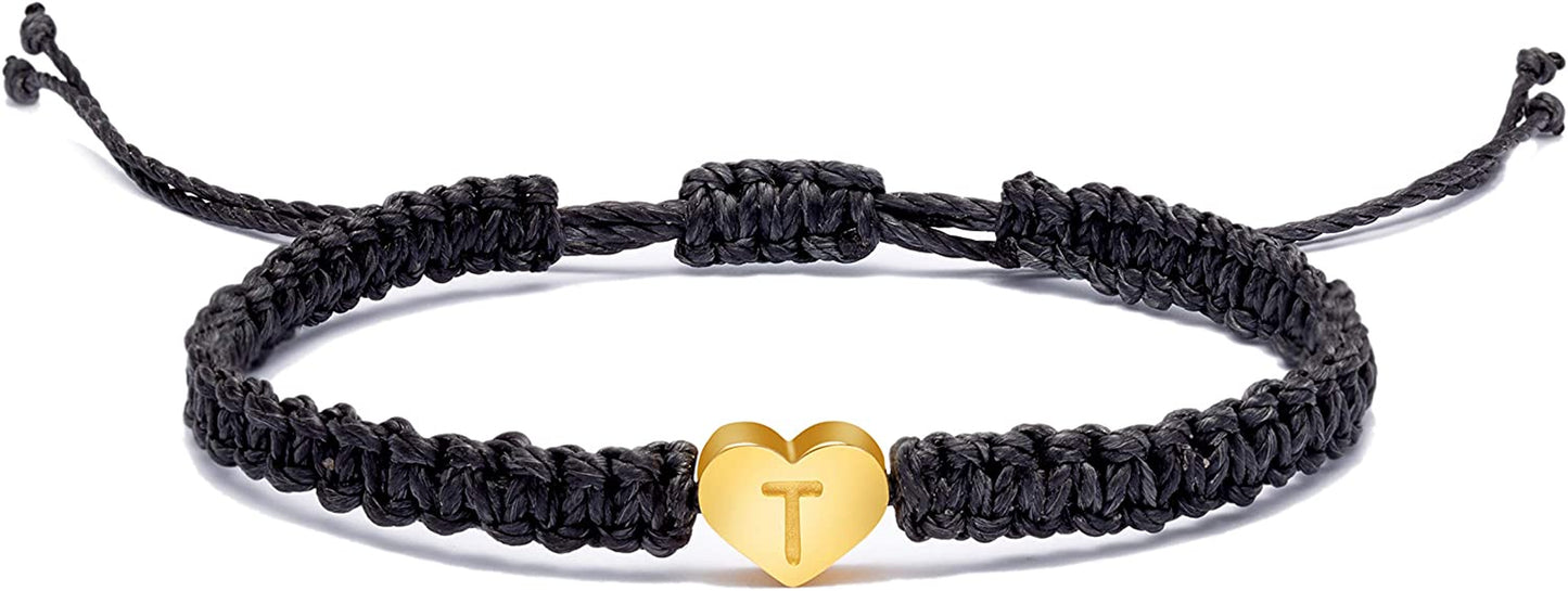 Heart Initial Bracelets for Women Gifts - 26 Letters Initial Charms Bracelet Handmade Rope Braided Adjustable Jewelry for Mom Daughter Birthday Jewelry Gift for Women Teen Girls Apparel & Accessories > Jewelry > Bracelets Lianlei T