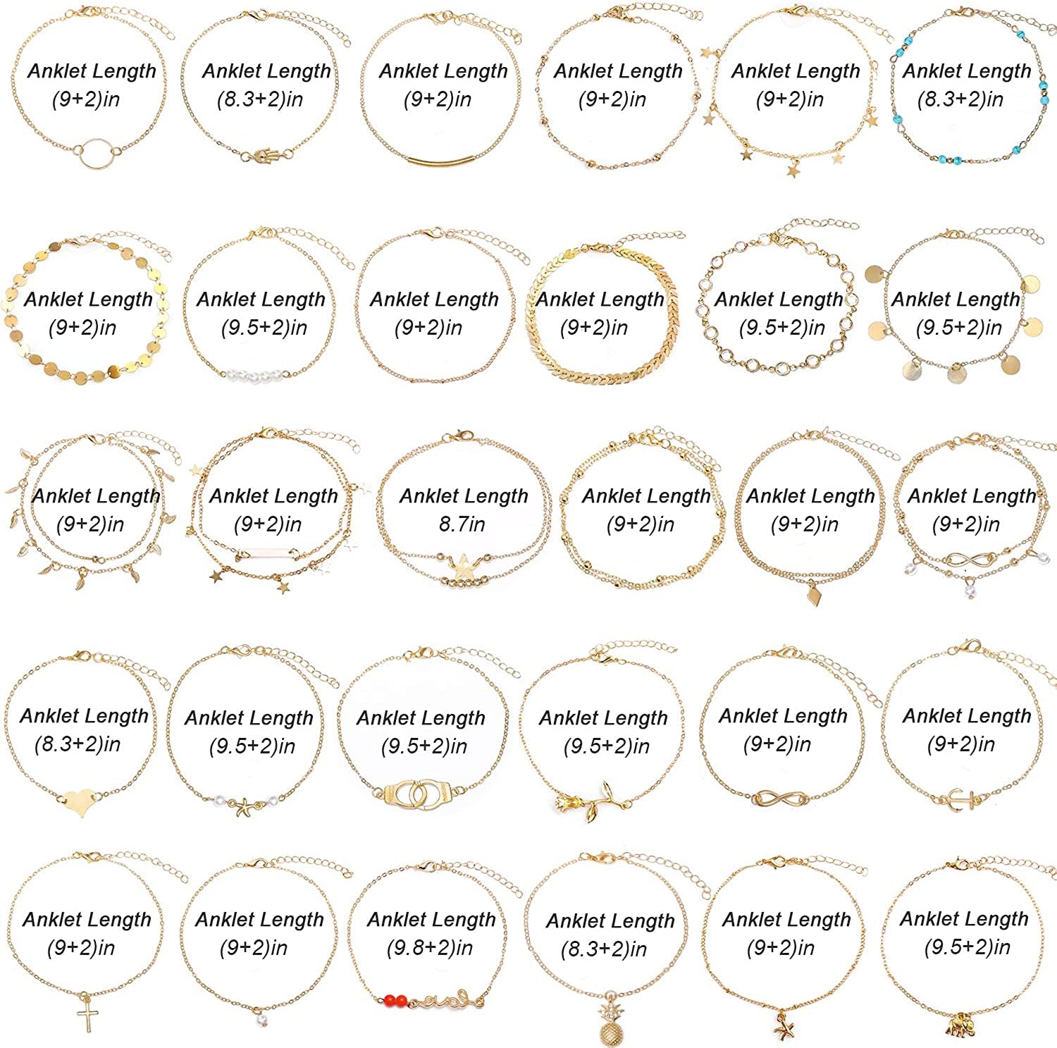 ESRICH 30/40PCS Ankle Bracelets for Women Girls Set, Gold Silver Rose Gold Three Style Jewelry Anklets for Women Beach Jewelry Gifts Adjustable Size Beach Anklet Set Apparel & Accessories > Jewelry > Anklets ESRICH