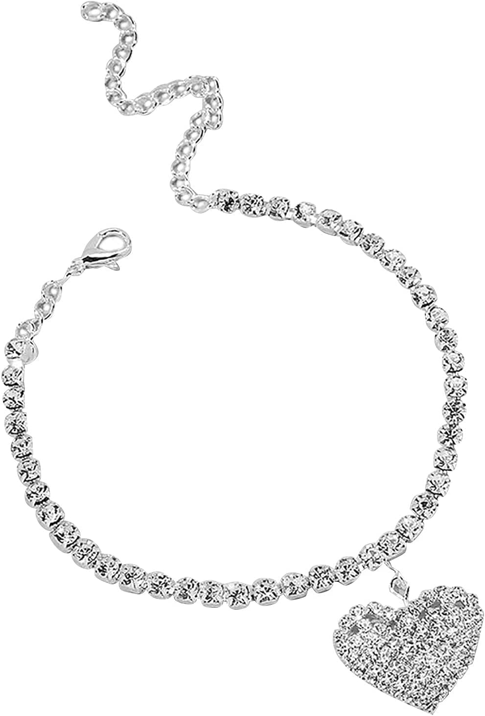 Silver Anklets for Women Dainty Zircon Tennis Ankle Bracelets Adjustable Rhinestones Heart Charm Anklet Beach Jewelry for Teen Girls Mom Birthday (Silver, One Size) Apparel & Accessories > Jewelry > Anklets Generic