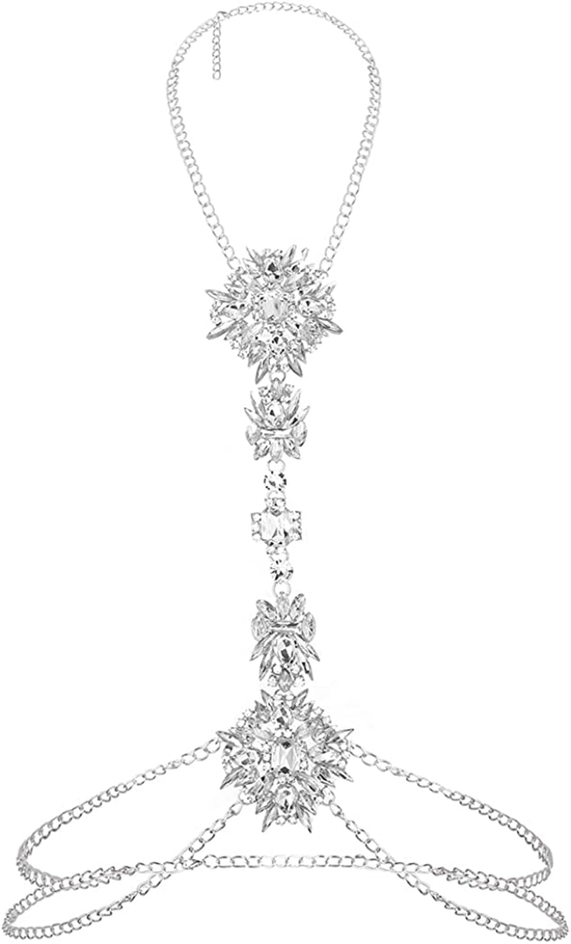 ELABEST Boho Rhinestone Statement Chest Chain Crystal Necklace Body Chain Summer Beach Body Jewelry Accessories for Women and Girls Apparel & Accessories > Jewelry > Body Jewelry ELABEST SC White