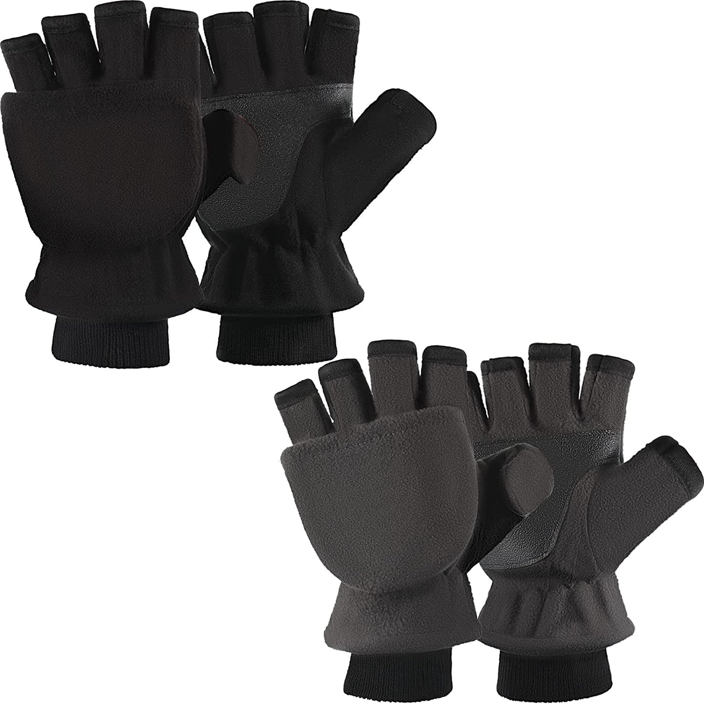 SATINIOR 2 Pairs Convertible Flip Top Mittens Fingerless Thermal Gloves Warm Winter Windproof Fleece Gloves for Men, Black, 20 Cm/ 7.87 Hes Apparel & Accessories > Clothing Accessories > Gloves & Mittens SATINIOR