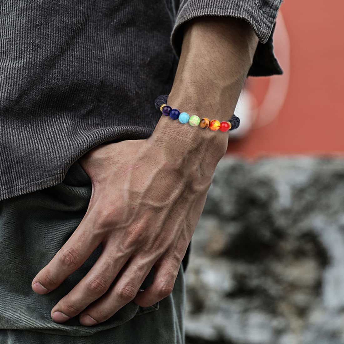 Svovin 1-14 Pcs Lava Rock 7 Chakra Energy Oil Diffuser Bracelet Set for Women Men Unisex Elastic 8Mm Stone Yoga Beaded Bracelets Jewelry with Lucky Healing Apparel & Accessories > Jewelry > Bracelets Svovin