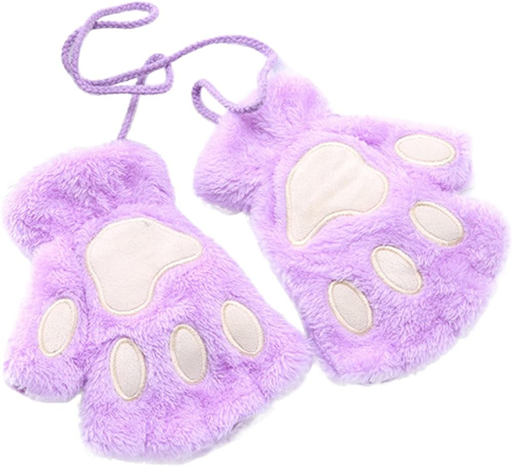 Roselan Cat Paw Gloves Fingerless Faux Fur Plush Gloves Mittens Winter Warm Half Finger Gloves Cute Cat Paw Cosplay Gloves (Purple, One Size) Apparel & Accessories > Clothing Accessories > Gloves & Mittens Roselan