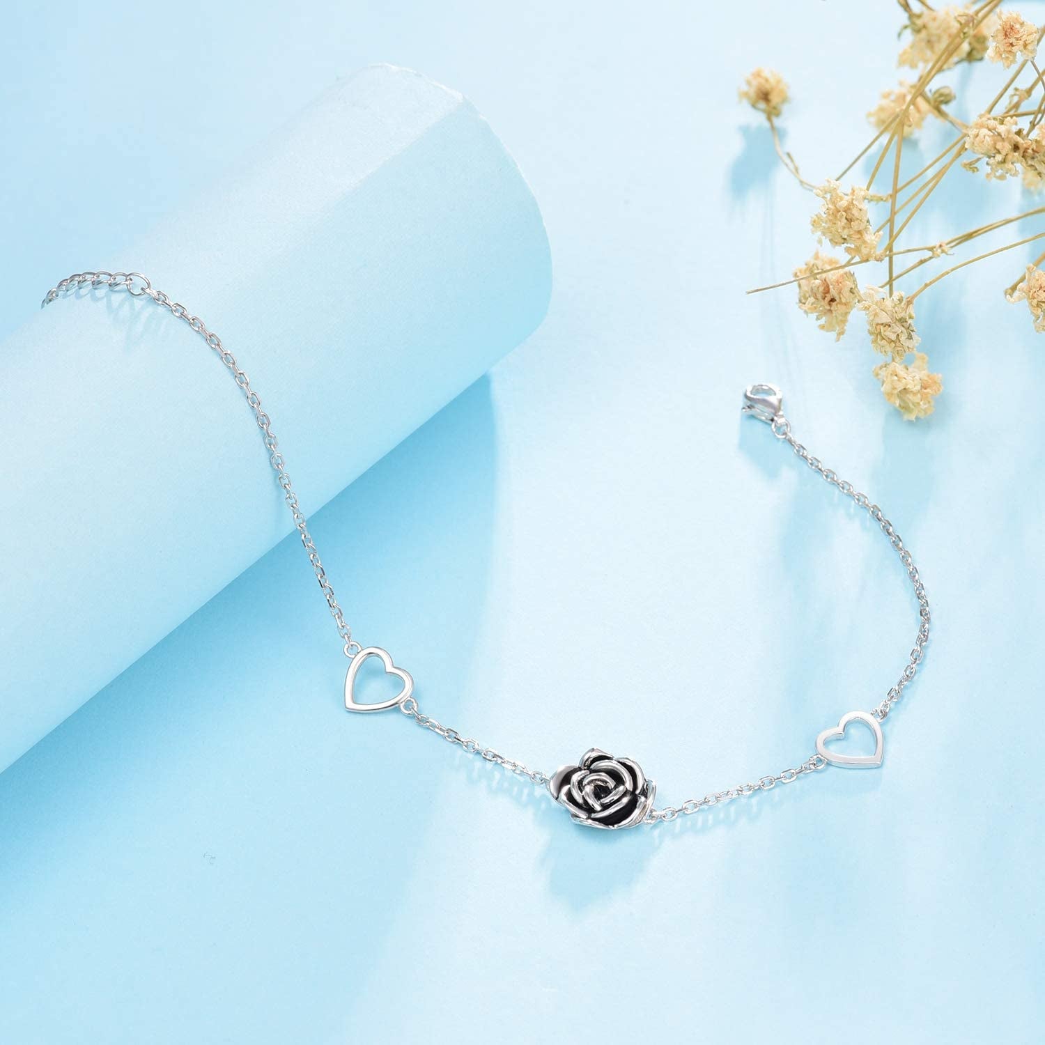 Jinlou S925 Sterling Silver Infinity Rose Flower Anklet for Women Adjustable Heart Style Foot Ankle Bracelet Jewelry Apparel & Accessories > Jewelry > Anklets Jinlou