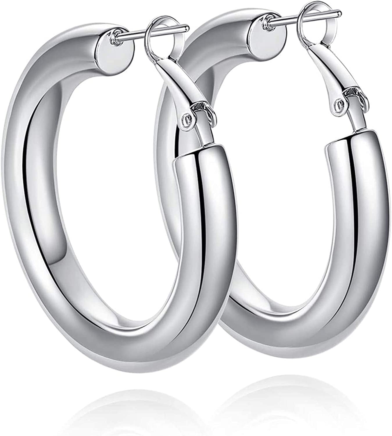 Thick Gold Hoop Earrings Lightweight Howllow Tube Hoops Chunky Gold for Women Hypoallergenic Big Earring 25Mm 30Mm 40Mm 50Mm Apparel & Accessories > Jewelry > Earrings BMMYE Silver-40mm