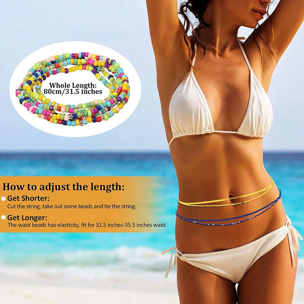 TOBENY 24PCS Waist Bead Chains for Women Colorful Summer Body Chains Belly Beads Bikini Jewelry Chains Bead Waist Chains Set Apparel & Accessories > Jewelry > Body Jewelry TOBENY