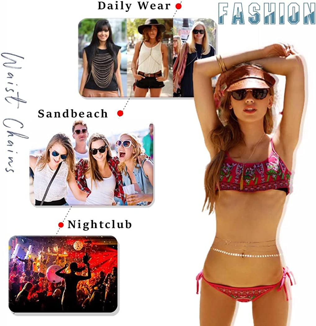 Waist Beads Bikini Belly Chain Gold Boho Sequin Layered Body Chains Summer Beach Heart Beaded Jewelry for Women Apparel & Accessories > Jewelry > Body Jewelry Generic