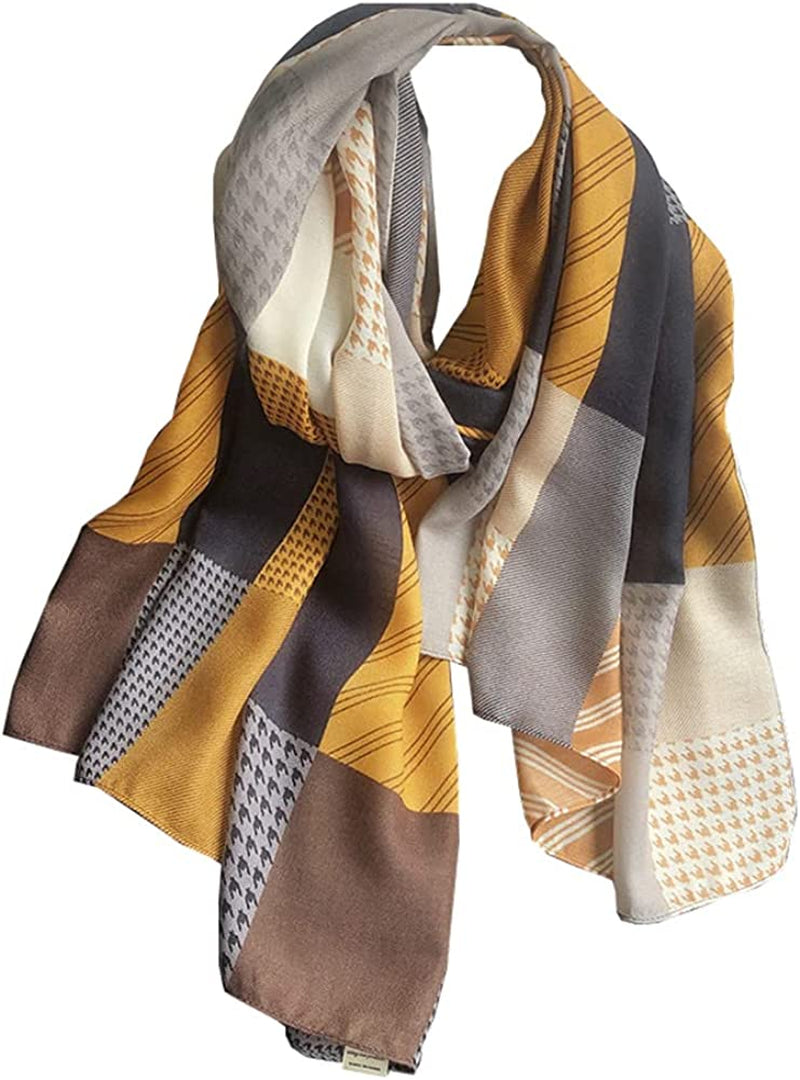 JERLA Women'S Scarves Lady Light Soft Fashion Solid Scarf Wrap Shawl Plaid Scarf Apparel & Accessories > Clothing Accessories > Scarves & Shawls JERLA Yellow and Brown Houndstooth