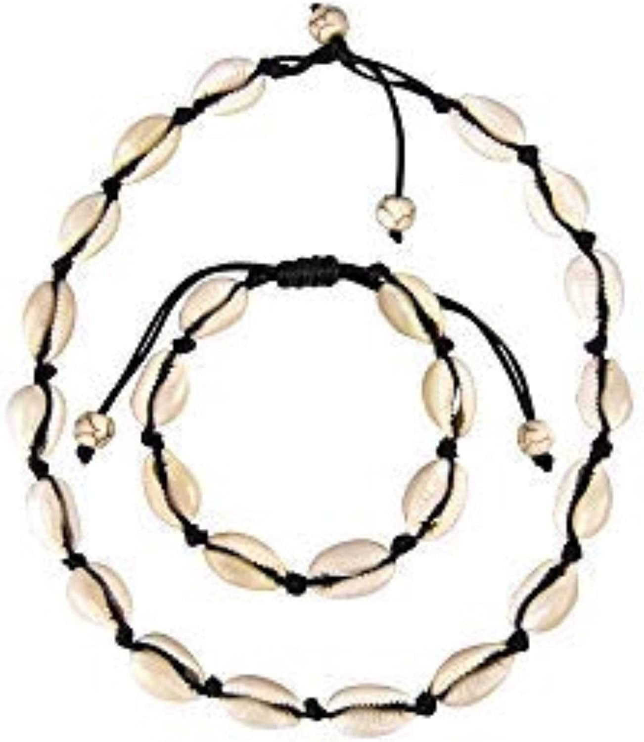 Believe London Natural Shell Necklace Bracelet Anklet Choker Seashell Women Men Statement Adjustable Beads Wakiki Beach Sea Shell Pendant Turtle Girls Cord Collar Set Hawaiian Jewelry Apparel & Accessories > Jewelry > Anklets Believe London Black Necklace & Bracelet Set