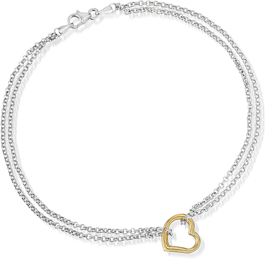 Ross-Simons Sterling Silver and 14Kt Yellow Gold Heart Center Anklet. 10 Inches Apparel & Accessories > Jewelry > Anklets Ross-Simons