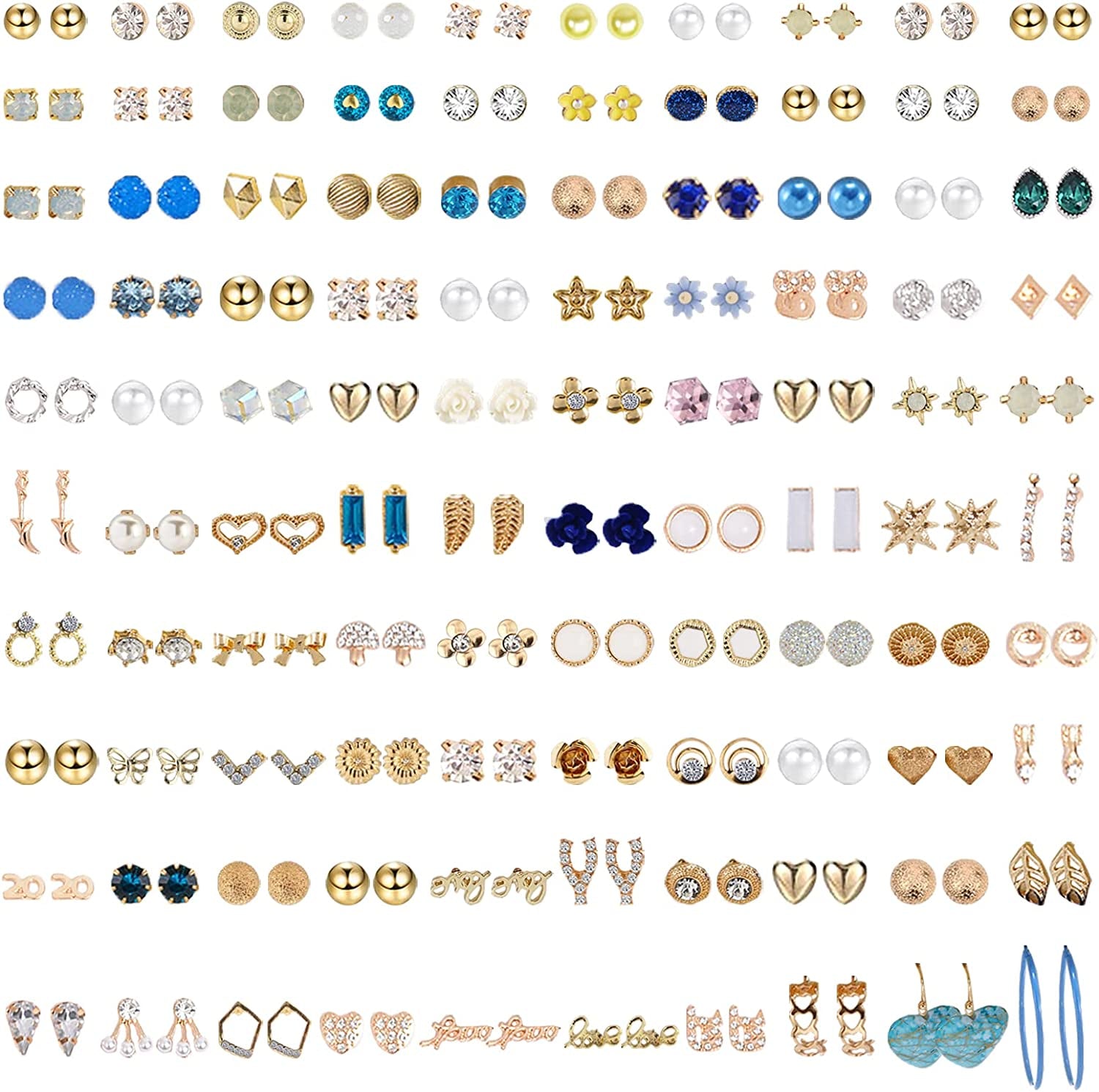 NEWITIN 100 Pairs Colorful Cute Stud Earrings for Girls Hypoallergenic Earrings Stainless Steel Earrings for Women Apparel & Accessories > Jewelry > Earrings NEWITIN Fashion Girl