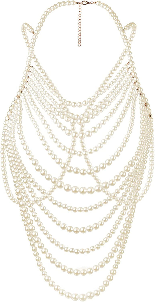 Azazccm Pearl Body Chain-Fashion Pearl Shoulder Necklace for Women,Party, Wedding, Photo Shoot, Adjustable Pearl Body Jewelry Apparel & Accessories > Jewelry > Body Jewelry Azazccm Pearls-A
