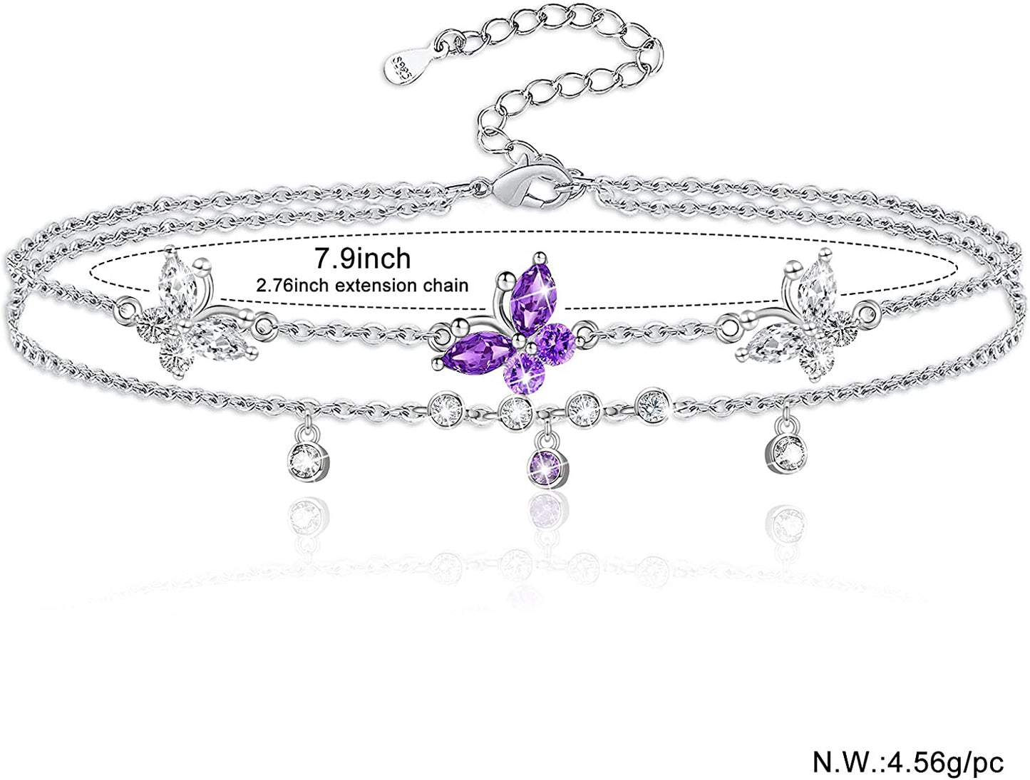 ATTRACTTO Butterfly Anklet Bracelets for Women 925 Sterling Silver Layered Anklets for Sea Beach Foot Ankle for Teen Girls Wife Girlfriend Mother Apparel & Accessories > Jewelry > Anklets ATTRACTTO