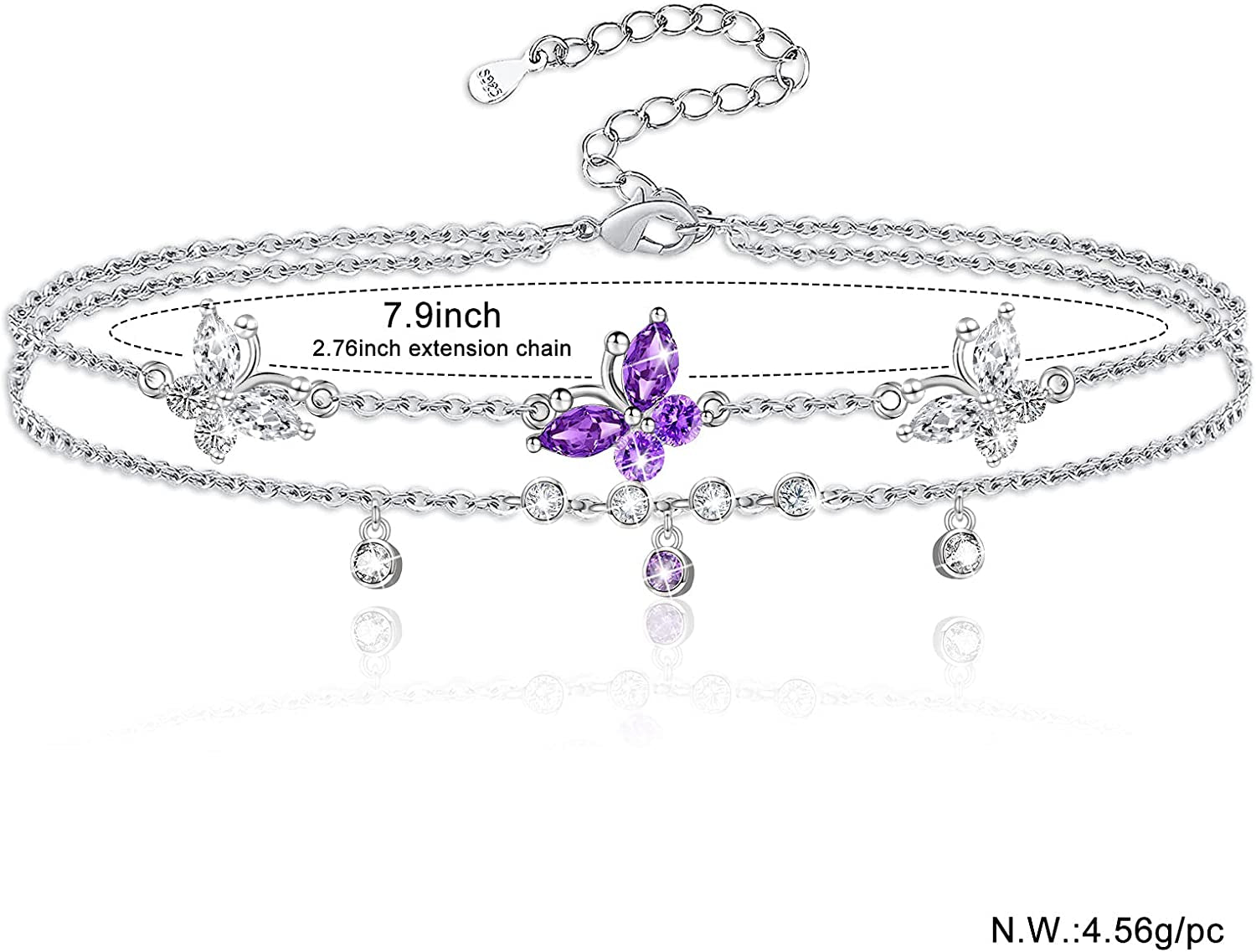 ATTRACTTO Butterfly Anklet Bracelets for Women 925 Sterling Silver Layered Anklets for Sea Beach Foot Ankle for Teen Girls Wife Girlfriend Mother Apparel & Accessories > Jewelry > Anklets ATTRACTTO