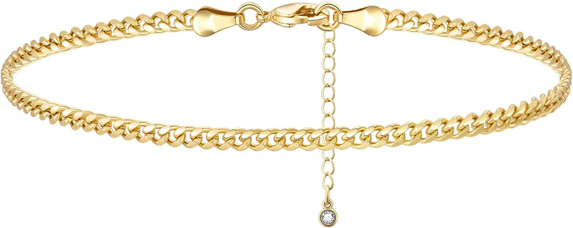 Kissyan Gold Ankle Bracelets for Women, Dainty 14K Gold Plated Anklets Cuban Link Chain Ankles Adjustable Snake Tennis Anklet Bracelet Tiny Beach Foot Jewelry Gifts for Women Girls Apparel & Accessories > Jewelry > Anklets KissYan Gold-3mm cuban anklet