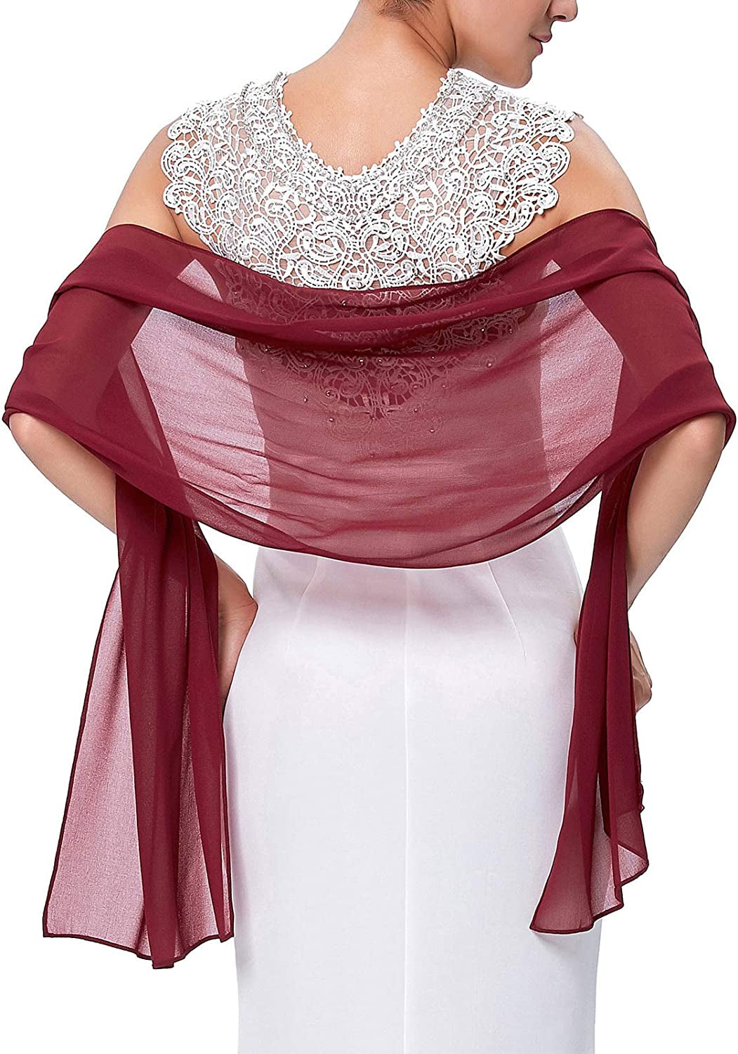 Kate Kasin Soft Chiffon Pashmina Scarf Shawls and Wraps for Formal Evening Party Dress, Bride Bridesmaid Shawl for Wedding Apparel & Accessories > Clothing Accessories > Scarves & Shawls Kate Kasin Wine 72*18inch