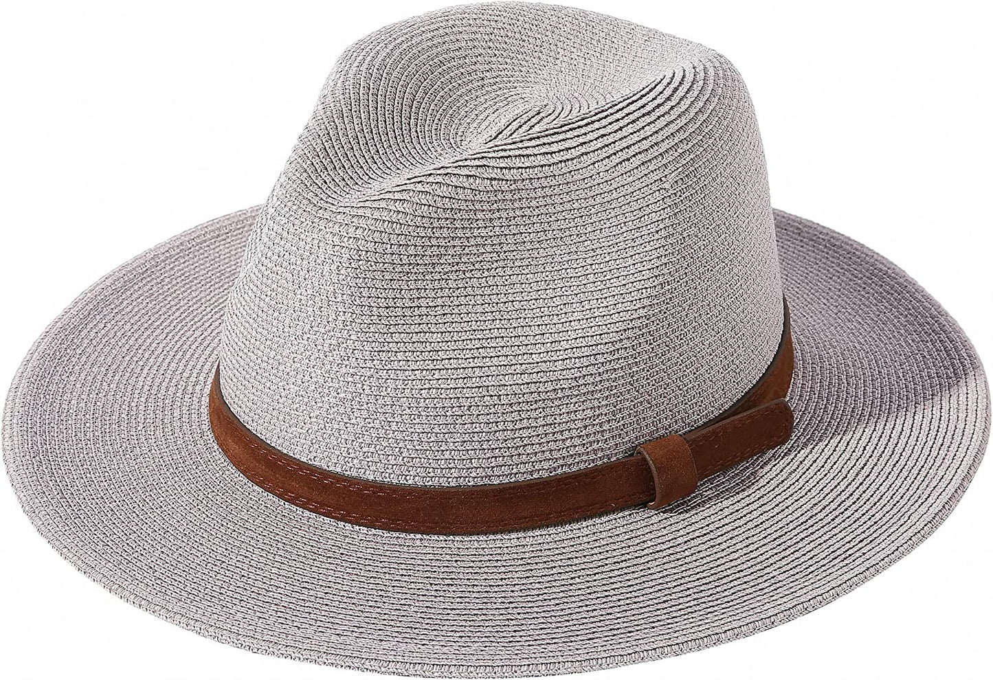 JOYEBUY Womens UPF50 Foldable Summer Straw Hat Wide Brim Fedora Sun Beach Hat Apparel & Accessories > Clothing Accessories > Hats JOYEBUY Y-brown Belt Grey