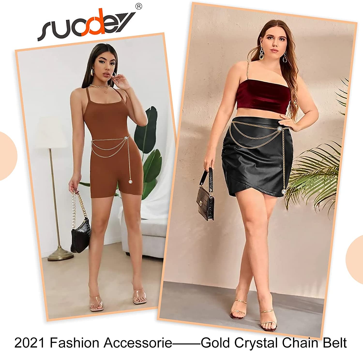 Metal Body Chain Women Belly Waist Chain SUOSDEY Fashion Body Jewelry Link Belts Apparel & Accessories > Jewelry > Body Jewelry SUOSDEY